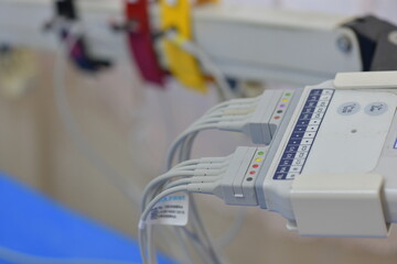 Electrocardiogram for heart and pulse measurement in hospital.