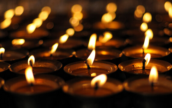 Butter lamps at Buddhist Monastery in Gangtok,Sikkim,India