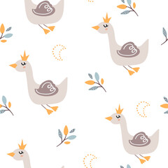 Baby seamless pattern with cute swans.