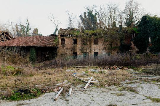 Desolated sight if ancient italian farm in ruins