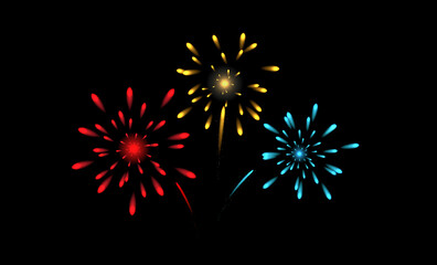Fototapeta premium Fireworks graphic shapes. Vector illustration of bursting colorful star shapes set. Decorative vintage elements for design. Pyrotechnic symbols