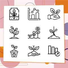 Simple set of 9 icons related to reflecting