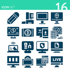 Simple set of 16 icons related to measured