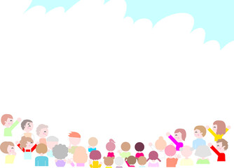 人々アイコンと青空　希望と未来