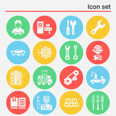 16 pack of engineers  filled web icons set