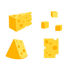 A set of cheese slices.Cheese of various shapes