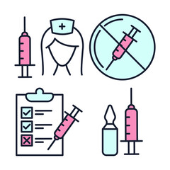 Set of Medical Vaccine icon. Medical Syringe pack symbol template for graphic and web design collection logo vector illustration