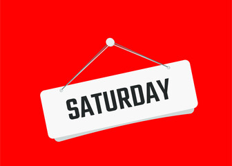 saturday text on door sign vector illustration with red background