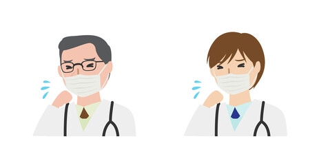 マスク越しにくしゃみをしている男性医師たち
