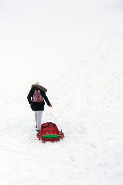 Woman pull sled