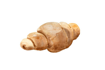 watercolor croissant isolated on white. Hand made illustration of french pastries for breakfast.