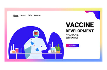 scientist resarcher working with test tube in lab coronavirus vaccine development fight against covid-19 concept portrait horizontal copy space vector illustration