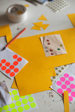 crafting, cutting, sticking, pasting, making with children