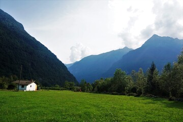 Farm house with plain meadow in Gerra, Verzasca Valley, Ticino