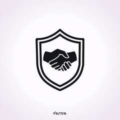 Shield Protect Deal Handshake Logo design vector template. Defend Contract symbol. Law, Lawyer, Alliance, Union Logotype concept icon. Vector Logo Design Template Design
