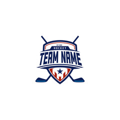 Obraz premium American Ice Hockey Sport Team Shield Emblem Badge logo design inspiration