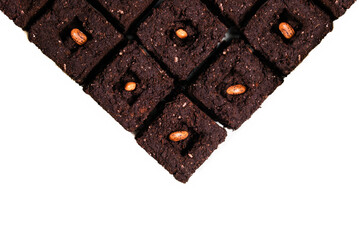 Top view of bean seeds in soil blocks. Compressed soil blocks are  used for starting planting...