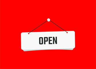 open text on door sign vector illustration with red background
