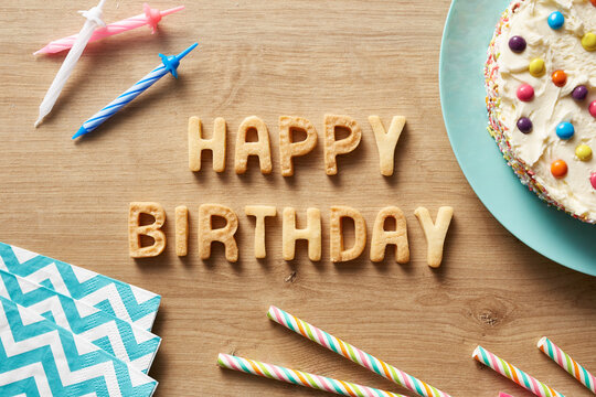 Birthday composition made of baked words