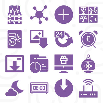 16 pack of time  filled web icons set