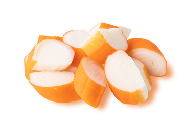 sliced crab sticks isolated on white background