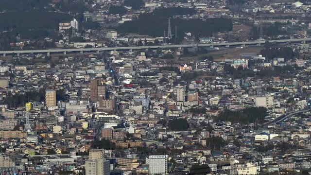 Japanese cityscape. Aerial image of Gotemba City, Shizuoka Prefecture