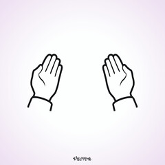 line Islamic prayer hands. Contour flat style minimal logotype isolated on white