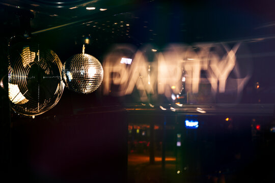Lighting text ""Party"" in party bus