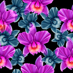 Tropical orchid flowers print background.