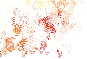 Light Red, Yellow vector doodle layout with leaves.