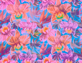 Tropical orchid flowers print background.