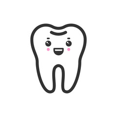 Healthy tooth with emotional face, cute vector icon illustration. Line style isolated image