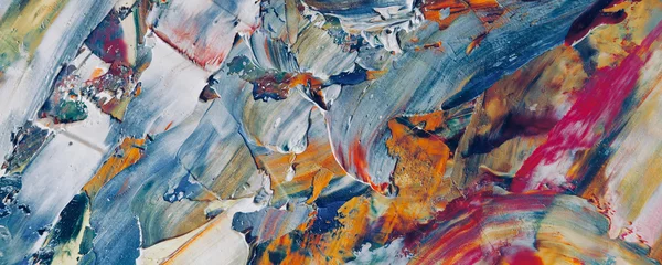 Bunter abstrakter Malereihintergrund. . Flüssige Tinte Farbtextur. Intensive Multicolor-Mischung aus lebendigen Ölfarben. Malen Sie Pinselstriche auf Leinwand für trendige Postertapeten © Valeriy