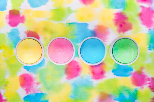 Easter eggs on colorful cloth