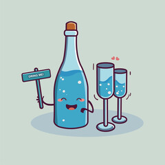 cute bottle and glass of water vector cartoon world water day background