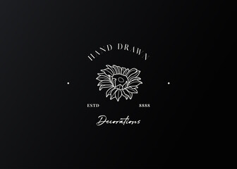 Sunflower Hand Drawn Logo Design Template. Abstract Flower Icon Line Art Vector