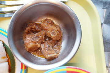 steamed pork rib is on the stainless steel bowl - Chinese style