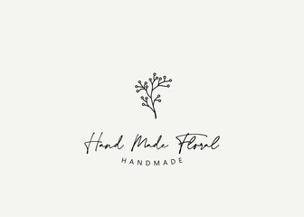 Nature Twig Logo Design Template. Circle Leaf Icon Line Art Vector