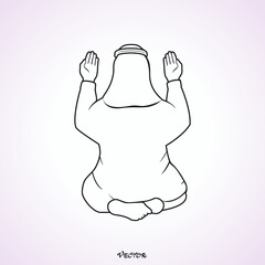 Islamic Prayer. Arab pray to Allah. Vector Illustration. Islam Religion. Branding Identity Corporate logo design template Isolated on a white background