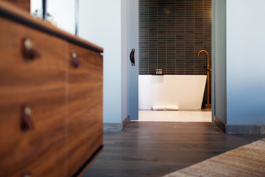 Looking into a chic bathroom