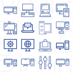 16 pack of desktop computer  lineal web icons set