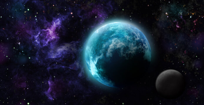 Space illustration of planets and stardust. © Evgeniya
