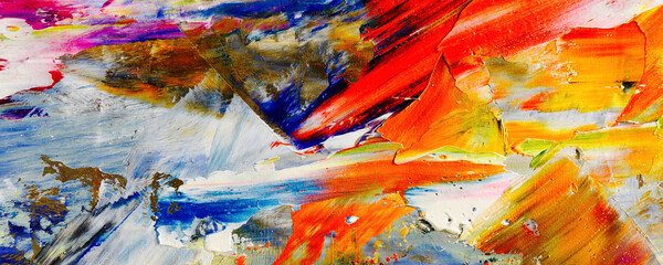 Bunter abstrakter Malereihintergrund. . Flüssige Tinte Farbtextur. Intensive Multicolor-Mischung aus lebendigen Ölfarben. Malen Sie Pinselstriche auf Leinwand für trendige Postertapeten © Valeriy