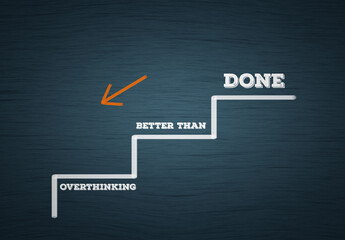 Naklejka na ściany i meble Done better than Overthinking. conceptual business mindset mistake. 