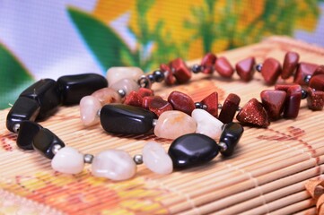 Decorative women's jewelry made of natural stone. Beads