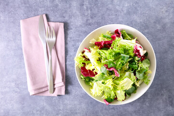 bowl of lettuce- top view