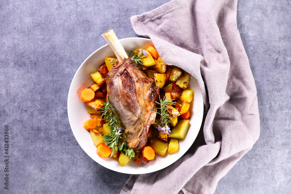 Wall mural roasted lamb chop and vegetable