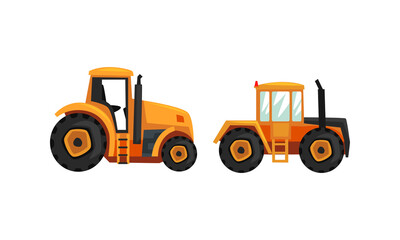 Obraz na płótnie Canvas Tractors Agricultural Machinery Set Flat Vector Illustration