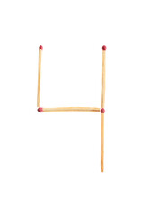Number 4 made of matches on white background