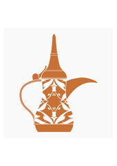 Editable Isolated Flat Monochrome Style Side View Patterned Traditional Arab Dallah Coffee Pot Vector Illustration for Cafe Related Design or Arab History and Tradition Culture